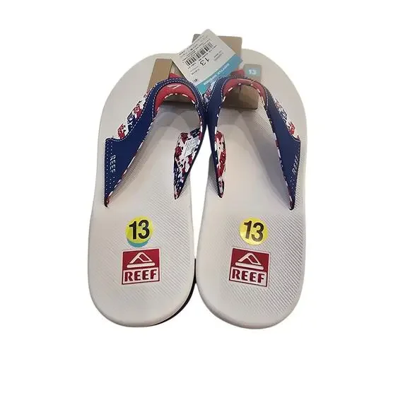 Reef Fanning Patriotic Flip Flops Mens 13 Red White Blue Bottle Opener Sandals - Picture 4 of 5